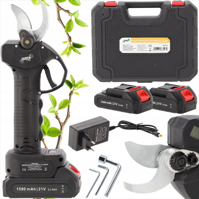 Akumulátorové záhradnícke nožnice GardenLine 21V 30 mm s 2 batériami a puzdrom